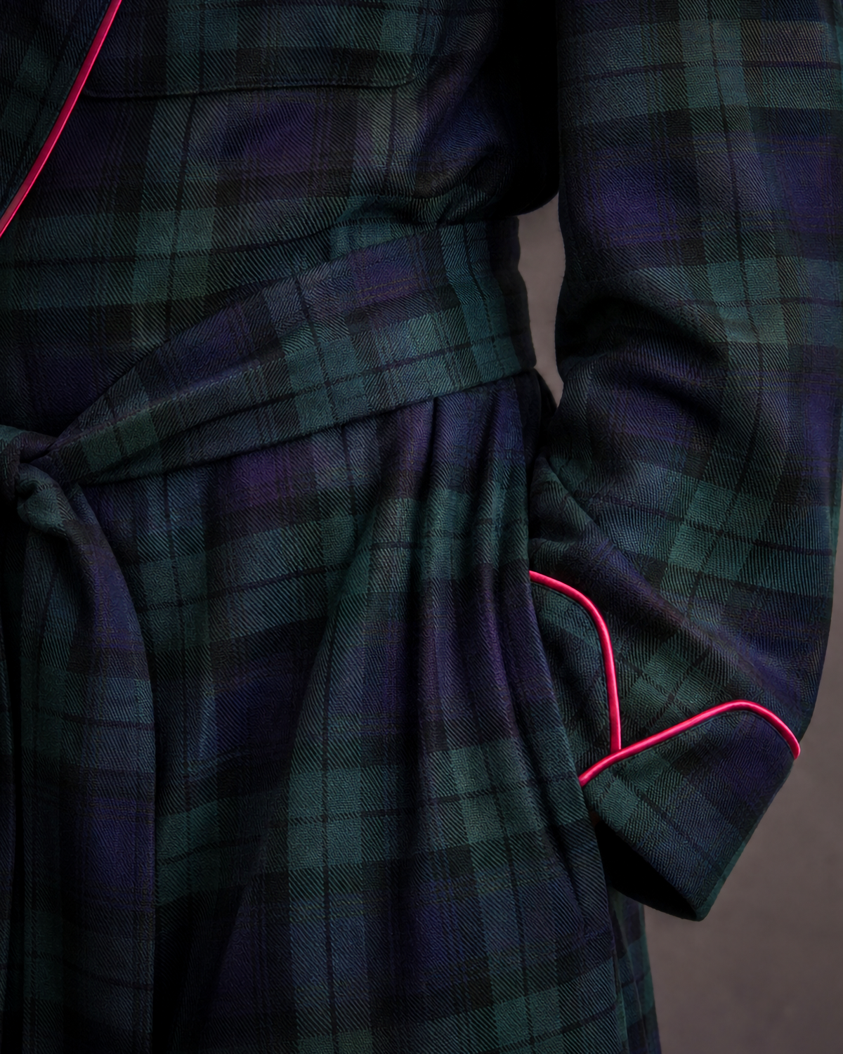 Balmoral blackwatch tartan dressing gown by Gown & Hound with hidden inseam pockets